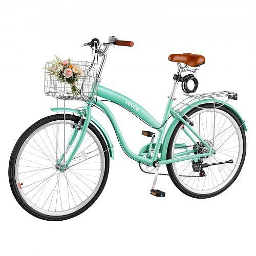 VEVOR Damenfahrrad 26 Zoll 150 kg 7-Gang Hellgrün, für Pendelfahrten Besorgungen, mit verstellbarem PU-Sattel, V-Bremsen, SGXYJZXCQLSSBSZ6U001V0