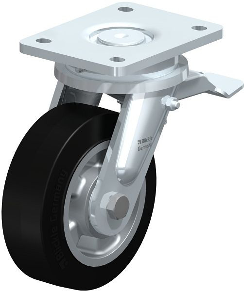 Blickle LO-ALEV 150K-ST Stahlgeschweißte Schwerlast-Lenkrolle mit Feststeller, Elastik-Vollgummi, Schwarz, 578708