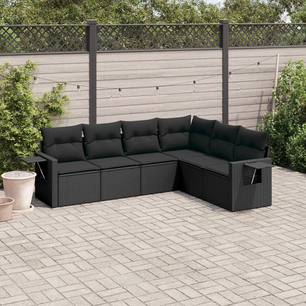 vidaXL 6-teilig Garten-Sofagarnitur mit Kissen Schwarz Poly Rattan, 3252542