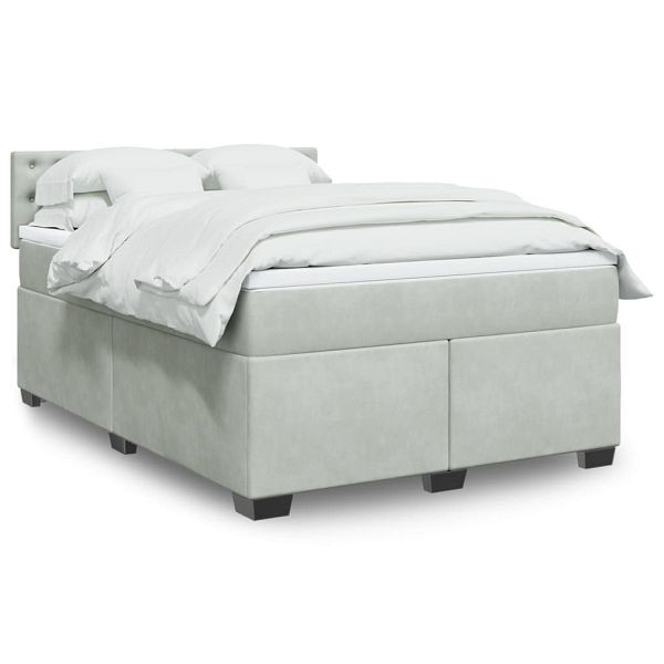 vidaXL Boxspringbett mit Matratze Hellgrau 140x200 cm Samt, 3286342