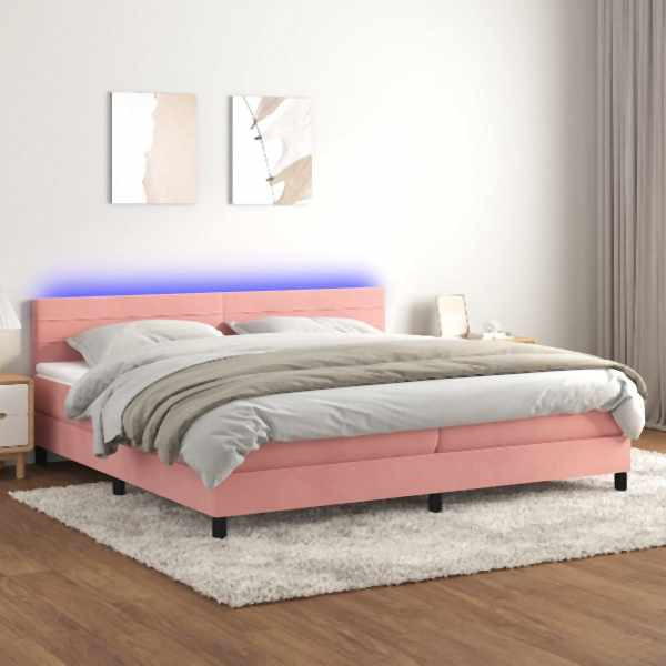 vidaXL Boxspringbett mit Matratze & LED Rosa 200x200 cm Samt, 3134488