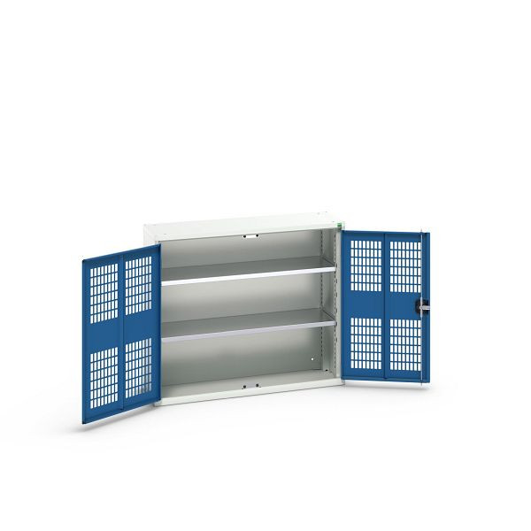 bott verso Flügeltürschrank mit Belüftung, mit 2 Fachböden, BxTxH: 1050 x 350 x 900 mm, Lichtgrau / Enzianblau, 16926751.11