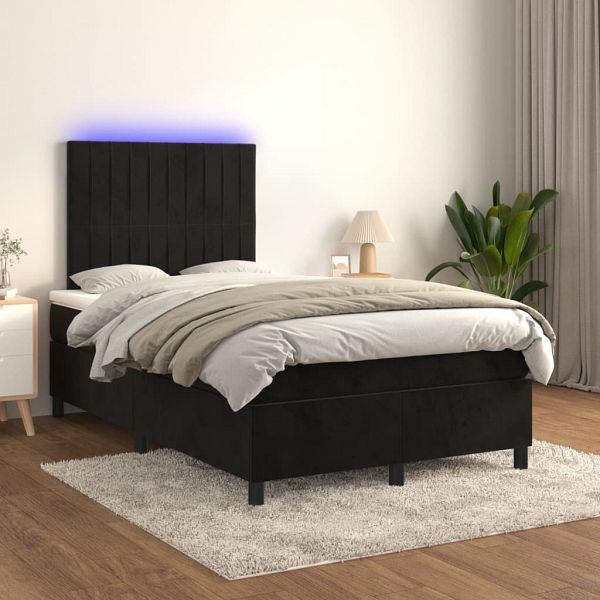 vidaXL Boxspringbett mit Matratze & LED Schwarz 120x200 cm Samt, 3136235