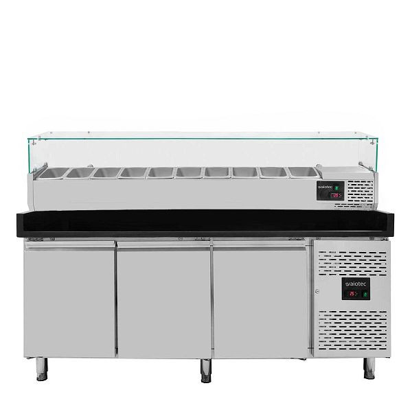 Vaiotec EASYLINE Pizzakühltisch 800 / 3-türig "schwarz" inkl. Kühlaufsatz GN1/4, 11267