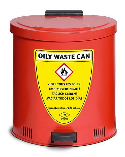 DENIOS Sicherheits-Sammelbehälter 35 Liter Volumen, aus Stahl, rot, mit Deckeldämpfung, 256102