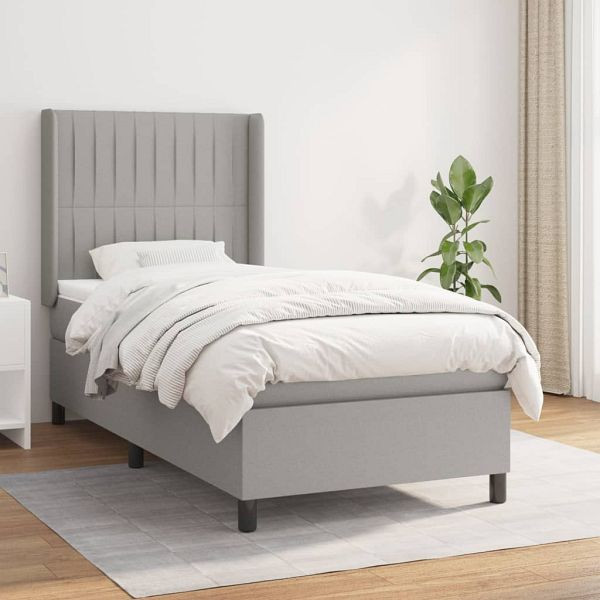 vidaXL Boxspringbett mit Matratze Hellgrau 100x200 cm Stoff, 3131569
