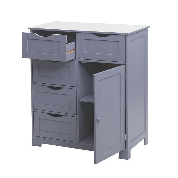 Mendler Kommode HWC-B65, Schubladenschrank Schrank, 5 Schubladen und 1 Tür 80x70x35cm, grau, 75525