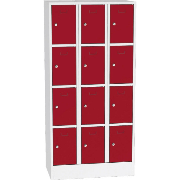 Deskin Schließfach-Stahlschrank SYSTEM SP1 COLOR, Korpus Lichtgrau, Türen Feuerrot, H 1850 x B 900 x T 500 mm, Zylinderschloss, 250 mm, 282043