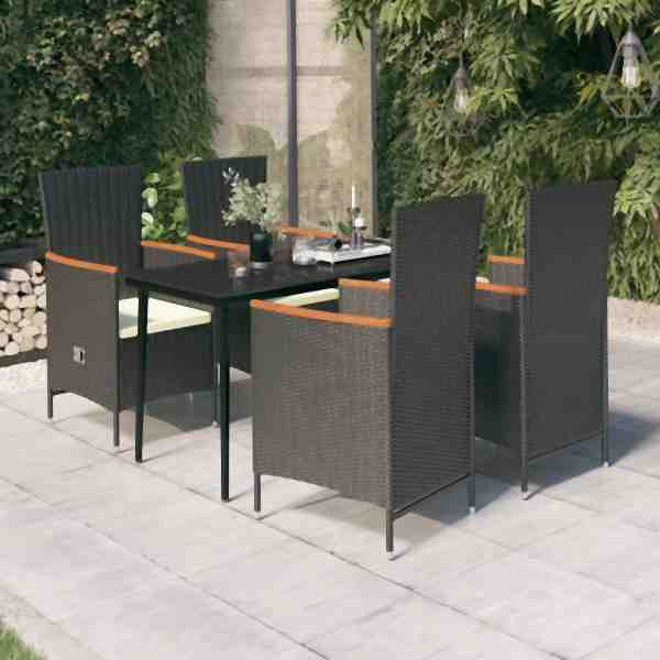 vidaXL 5-tlg. Garten-Essgruppe mit Kissen Schwarz, 3099445