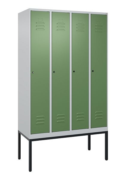 C+P Umkleidespind Classic PLUS mit Mitteltrennwand, Gestell, 4 Abteile, 2120x1200x500mm, 7035/6011, Zylinderschlösser, 0800307-40F S10021