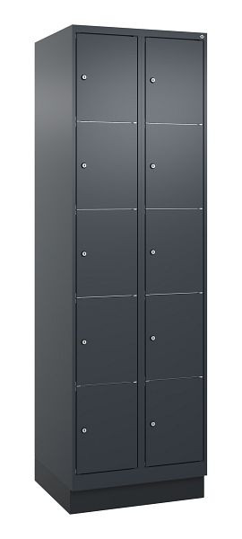 C+P Schließfachschrank Classic PLUS, Sockel, 2 Abteile mit je 5 Fächern, 1950x600x500mm, 7016/7016, 080020-205 S10015