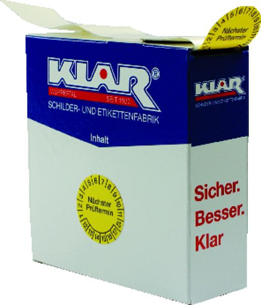 Schilder Klar Prüfplakette Nächster Prüftermin ab 23 gelb/schwarz (500 Stück in einer Spenderbox), 30 mm Folie selbstklebend, 46/80.23