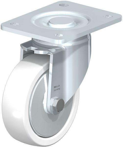 Blickle LH-SPO 125G-3-FA Stahlblech-Lenkrolle, Schwerlast-Ausführung, mit Anschraubplatte, Polyamid, Weiß, 63990