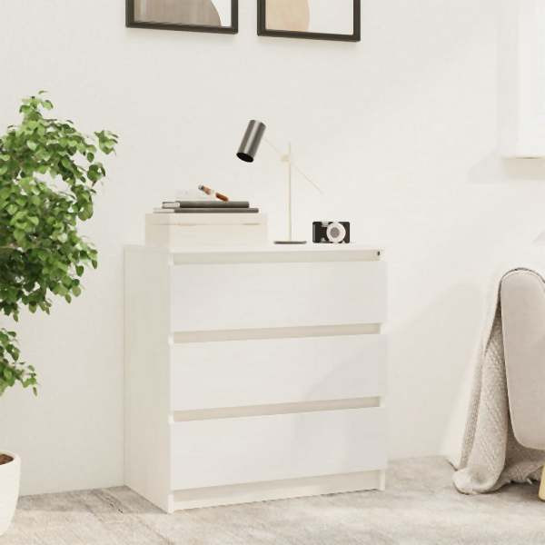 vidaXL Nachtschrank Weiß 60x36x64 cm Massivholz Kiefer, 808094