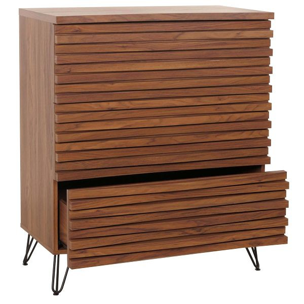 Mendler Kommode HWC-M49, Sideboard Schrank Highboard, 3D-Design 3 Schubladen MDF Metall 94x80x45cm, Walnuss-Optik, 105450+105451