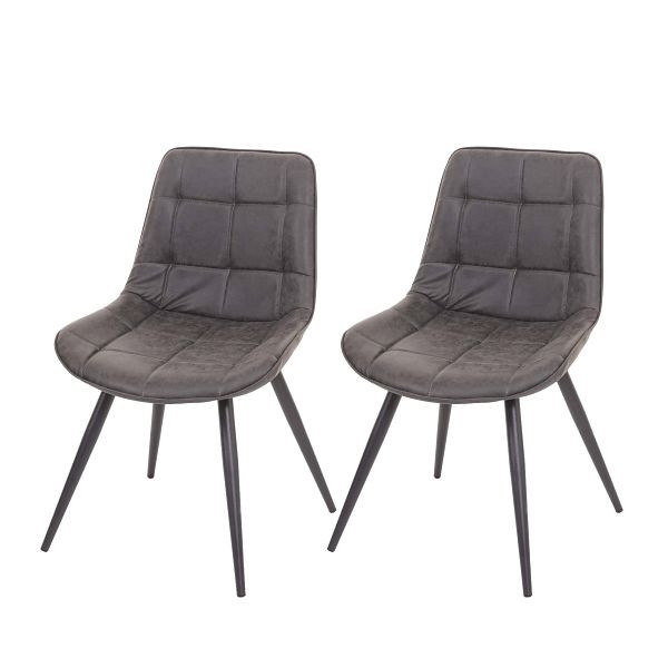 Mendler 2er-Set Esszimmerstuhl HWC-E57, Stuhl Küchenstuhl Polsterstuhl, Retro Wildleder-Optik, Kunstleder dunkelgrau, 67965