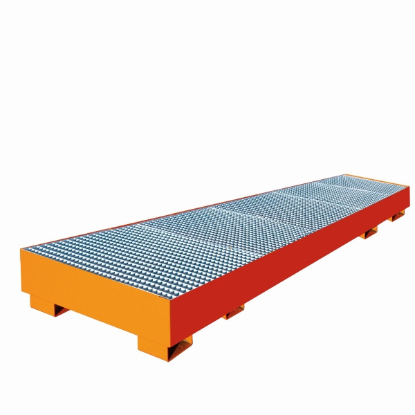 Eichinger Industrie Auffangwanne mit geraden Wänden, mit Gitterrost 4 x Fässer, reinorange, 30120800000000