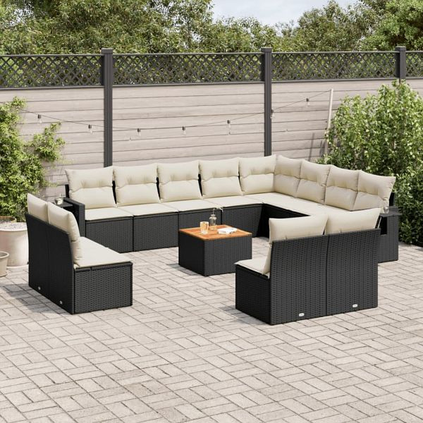 vidaXL 13-teilig Garten-Sofagarnitur mit Kissen Schwarz Poly Rattan, 3257141