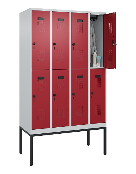 C+P Doppelstock-Spind Evolo PLUS, Gestell, 8 Fächer, 2120x1200x500mm, 7035/3003, Drehriegel, 0493307-40 S10004