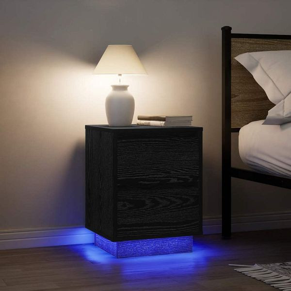 vidaXL Nachttische mit LED-Leuchten 2 Stk. Schwarz 38x34x50 cm, 861286