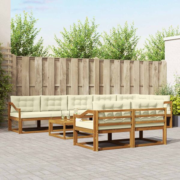vidaXL Outdoor-Sofagarnitur mit Kissen 9-teilig Natur und Creme, 3367803