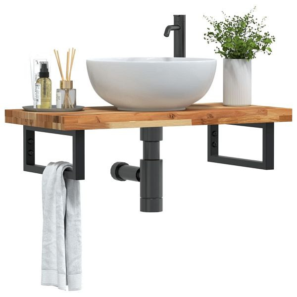 vidaXL Waschbeckenregal Wandmontage Stahl und Akazienholz, 3302745