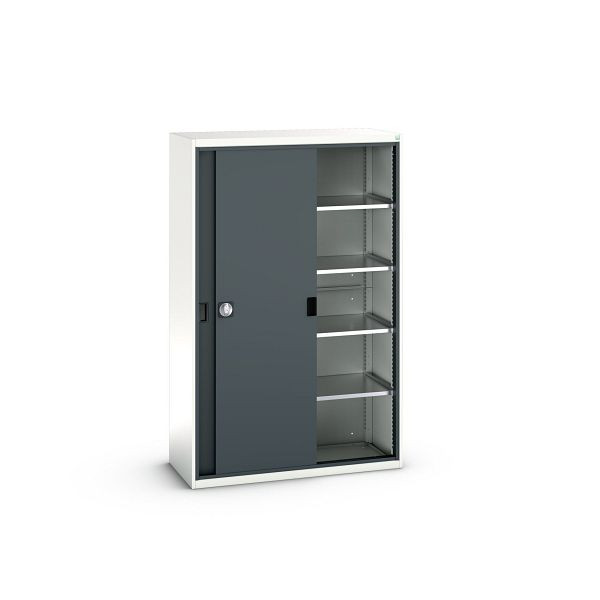 bott verso Schiebetürschrank, mit 4 Fachböden, BxTxH: 1300 x 550 x 2000 mm, Lichtgrau / Anthrazitgrau, 16926671.19