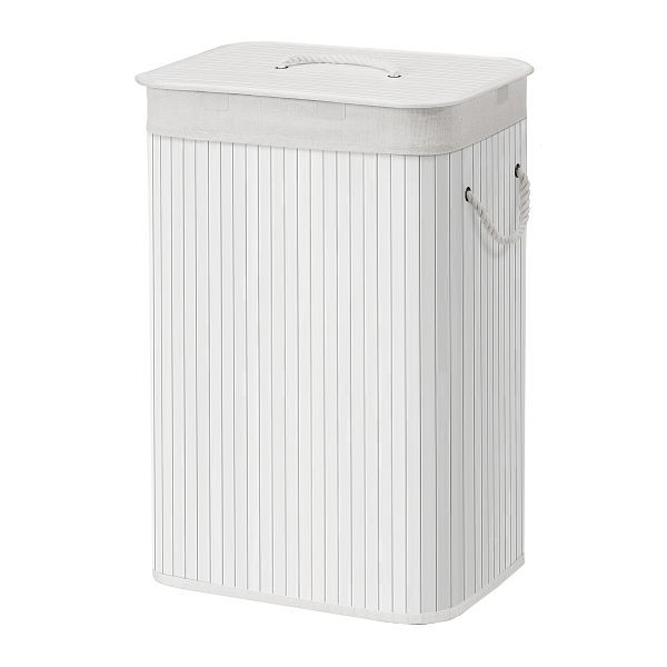 SONGMICS Bambus-Wäschekorb, 72L faltbarer Wäschekorb, rechteckiger Aufbewahrungskorb mit 3 Henkeln, 40 x 30 x 60 cm, weißer, LCB010W01
