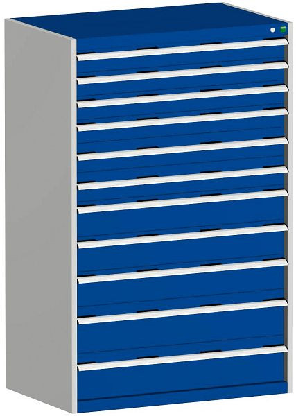 bott cubio Schubladenschrank bestückt mit 11 Schwerlastschubladen BxTxH: 1050 x 650 x 1600 mm, RAL 7035/5010, 40021046.11V