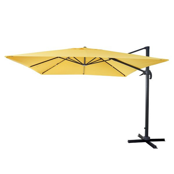 Mendler Gastronomie-Ampelschirm HWC-A96, Sonnenschirm 3x3m (Ø4,24m) Polyester Alu/Stahl 23kg, gelb ohne Ständer, drehbar, 153408+153437+122472