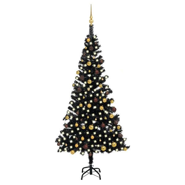 vidaXL Künstlicher Weihnachtsbaum Beleuchtung & Kugeln Schwarz 210 cm, 3077505
