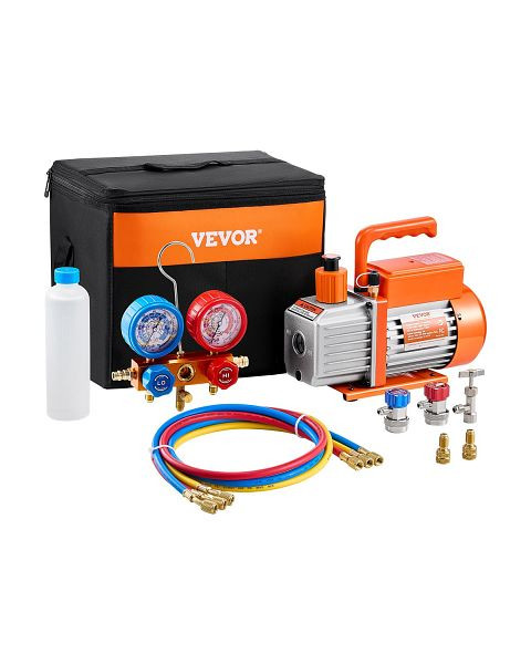 VEVOR 3,5CFM HVAC Einstufige Vakuumpumpe und Manometer-Set Vacuum Pump Kit, ZKBZKBTZDJ14XDVMKV2