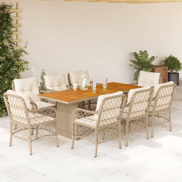 vidaXL 9-teilig Garten-Essgruppe mit Kissen Beige Poly Rattan, 3212077