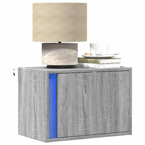 vidaXL Wand-Nachttische mit LED-Leuchten 2 Stk. Grau Sonoma, 852100