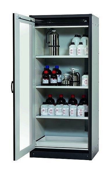 asecos Sicherheitsschrank Q-DISPLAY-30, Q30.195.086.WDFW in sicherheitsgelb RAL 1004 mit 3x Fachboden (Stahlblech), 32781-060-30045