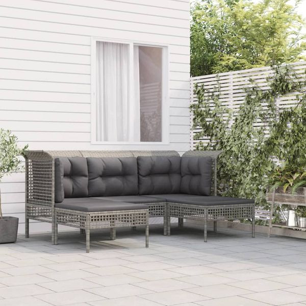 vidaXL 5-teilig Garten-Lounge-Set mit Kissen Grau Poly Rattan, 319664