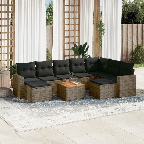 vidaXL 10-teilig Garten-Sofagarnitur mit Kissen Grau Poly Rattan, 3224408