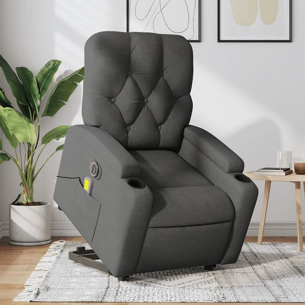 vidaXL Elektrischer Massagesessel mit Aufstehhilfe Dunkelgrau Stoff, 3204747