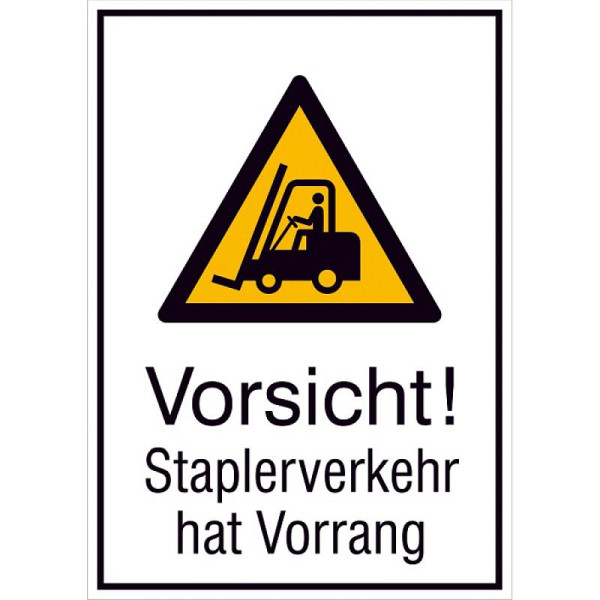Stein HGS Kombischild mit Warnzeichen und Zusatztext, Vorsicht! Staplerverkehr hat Vorrang, 262 x 371mm / Alu, geprägt, mit Einbrennlackierung, 11.a8058