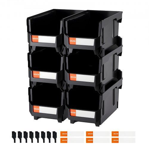 VEVOR Stapelboxen, 377 x 215 x 180 mm, 6er-Pack, Sichtlagerboxen zur Aufbewahrung von Kleinteilen, Bürobedarf, Schwarz, DDWLX6GZ14LHKWMV2001V0