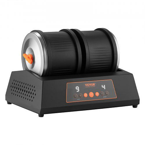 VEVOR elektrische Poliermaschine mit Doppeltrommel, 4 Drehzahlstufen, 9-Tage-Poliertimer, Bedienfeld & Adapter, Schwarz, YSDMJHS4DDSJNL4HX001V2