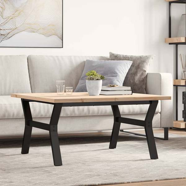 vidaXL Couchtisch Y-Gestell 90x90x45,5cm Massivholz Kiefer & Gusseisen, 3282775