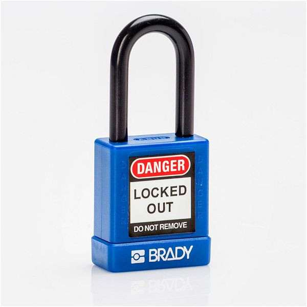 Brady Vorhängeschlösser, Aluminiumgehäuse, Nylonschutz, lichte Bügelhöhe 38 mm, blau, VE: 6 Stück, 307981
