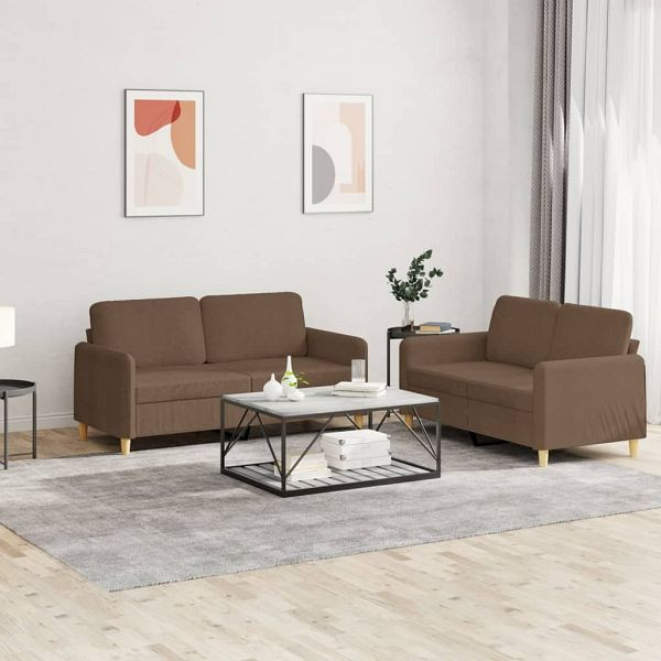 vidaXL 2-tlg. Sofagarnitur mit Kissen Braun Stoff, 3202089