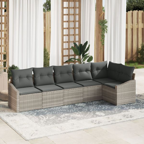 vidaXL Garten-Sofa-Set 6-teilig Grau PE-Weave Garten-Sofa-Stuhl, 3355411