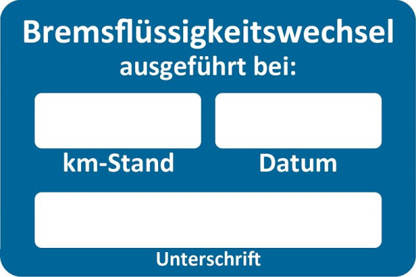 Eichner Kundendienst-Aufkleber, Blau, Text: Bremsflüssigkeitswechsel ausgeführt, VE: 250 Stück, 9220-00054
