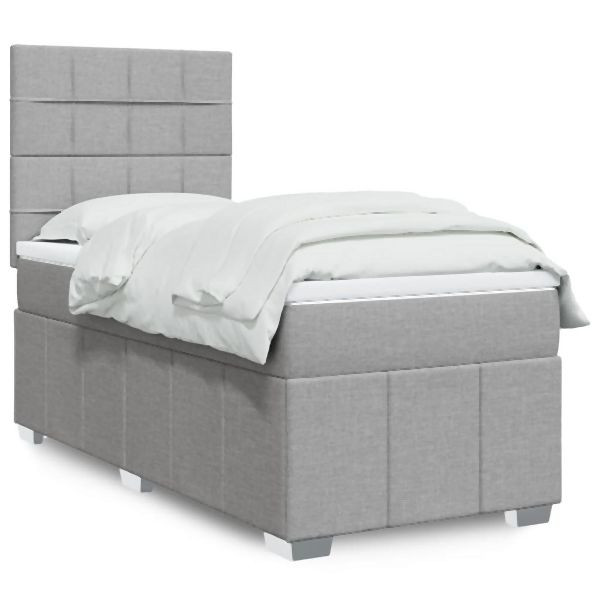 vidaXL Boxspringbett mit Matratze Hellgrau 90x190 cm Stoff, 3293823