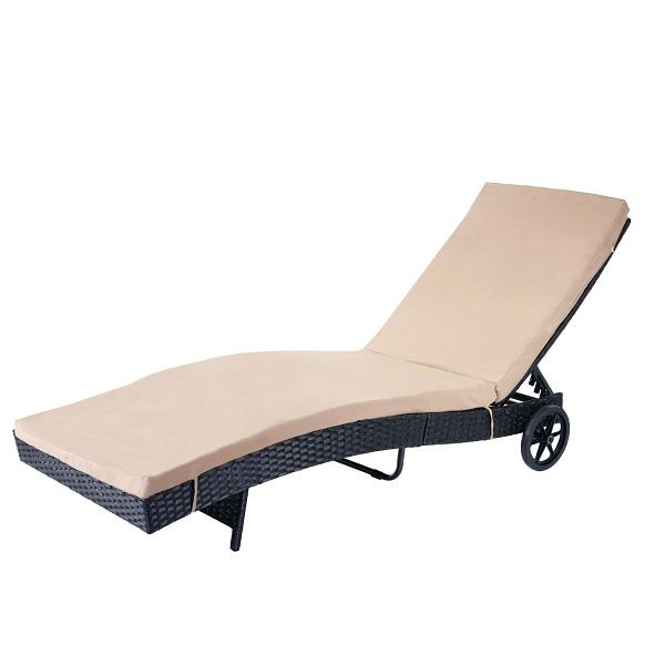 Mendler Sonnenliege HWC-D80, Gartenliege Relaxliege Liege, Poly-Rattan, anthrazit, Kissen beige, 64456