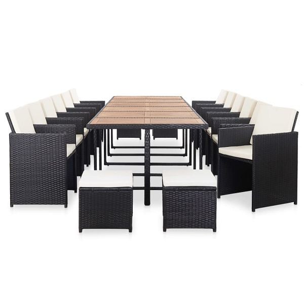 vidaXL 17-teilig Garten-Essgruppe mit Auflagen Poly Rattan Schwarz, 46432