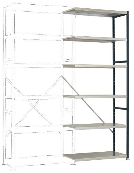 Manuflex Mittelschweres Fachboden-Steckregal Anbauregal mit 6 Stahlböden, HxBxT = 2500 x 1000 x 400 mm, anthrazit, RP1418.7016
